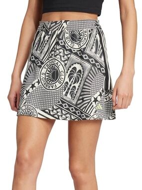 Adidas X Farm Rio Graphic Printed Mini Skirt, Black + White Sporty, Sz Small